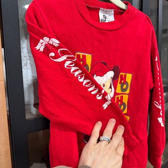 Vintage 90s Disney Mickey Mouse Santa Sweatshirt Christmas long sleeve tee - Picture 7 of 8